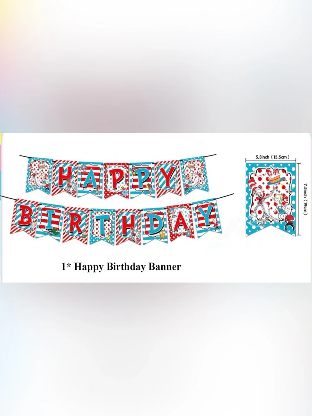 Dr. Seuss Happy Birthday Banner - Red & Blue